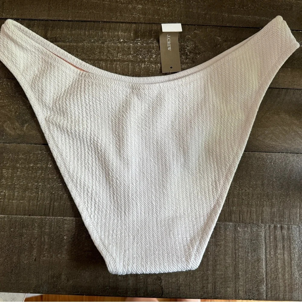 J.CREW‎ NWT Textured curved-waist cheeky bikini bottom white Size L - Picture 2 of 6